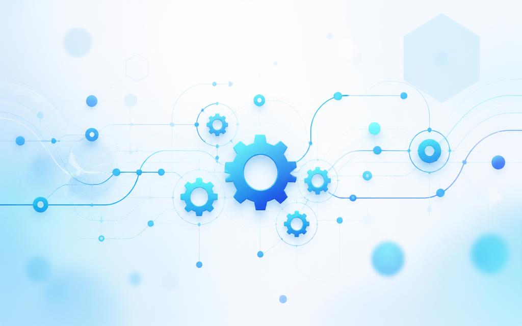 Connected gears and workflow lines representing automation